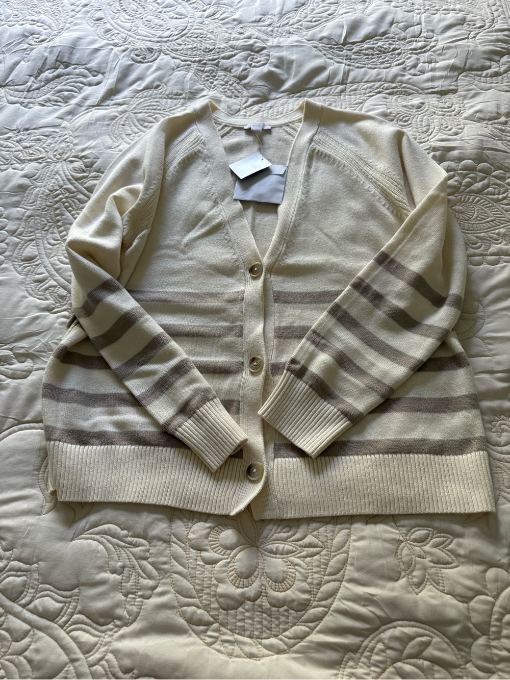 J.Jill Women's Cream Stripe Button-Front Cardigan Sweater NWT